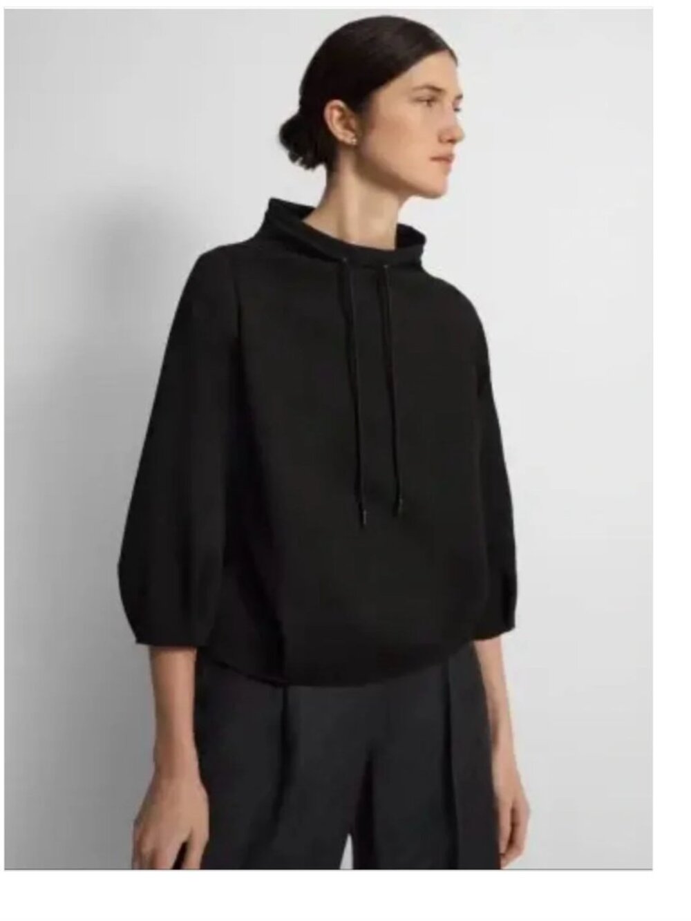 THEORY black funnel neck pullover drawstring sweatshirt S